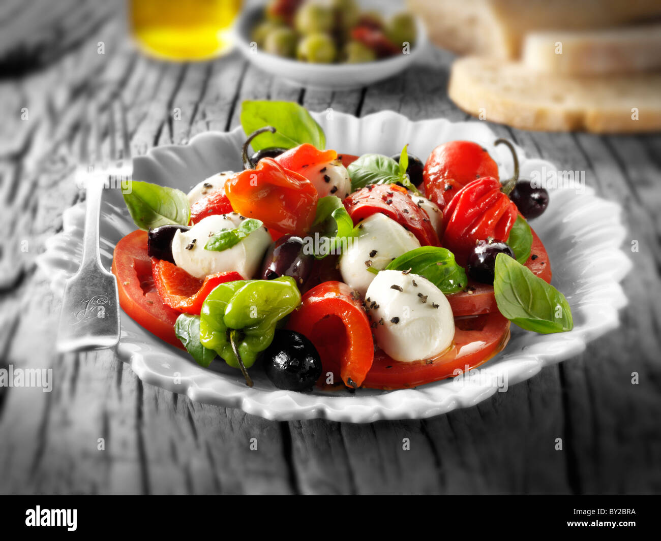 Buffalo-Mozerella-Tomaten-Salat Stockfoto