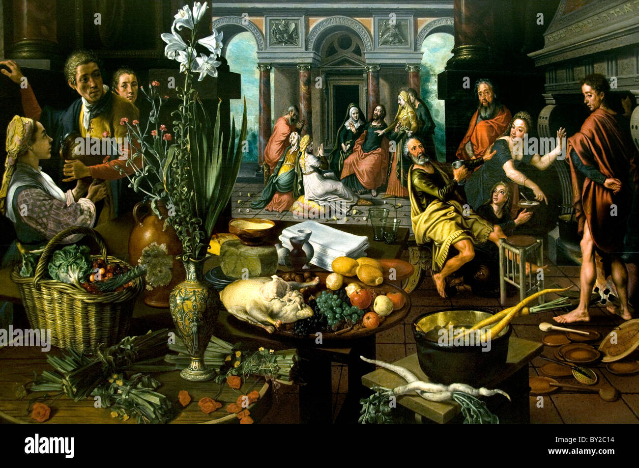 Christus im Haus von Martha und Maria 1553 Pieter Aertsen (1508/09 - 1575 Amsterdam) The, Niederlande, Niederländisch, Stockfoto