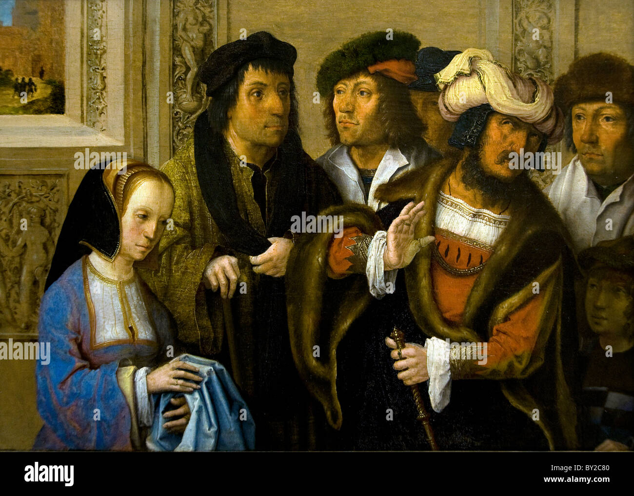 Lucas van Leyden Niederlande holländische Maler Malerei Potiphars Frau zeigt Josefs Gewand Stockfoto