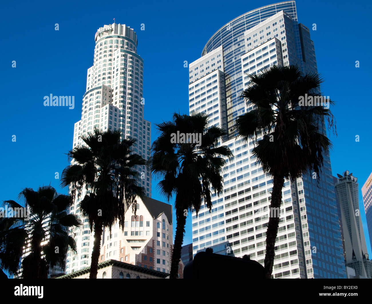 US Bank Tower, ehemals Bibliotheksturm und First Interstate Bank World Center und Gas Company Tower, Los Angeles Stockfoto