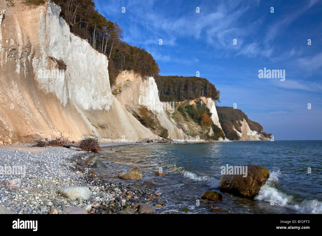 Kreidefelsen und Strand im Nationalpark Jasmund auf Rügen / Rügen Insel an der Ostsee, Deutschland Stockfoto