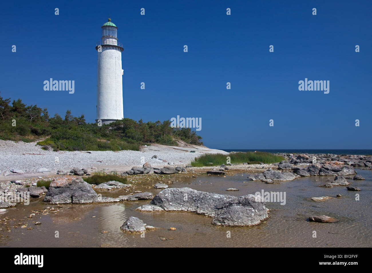 Fårö Leuchtturm auf Fåroe Insel, Gotland, Schweden Stockfoto