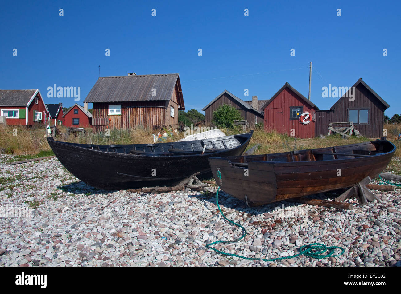 Angelboote/Fischerboote im Dorf Nyhamn, Gotland, Schweden Stockfoto