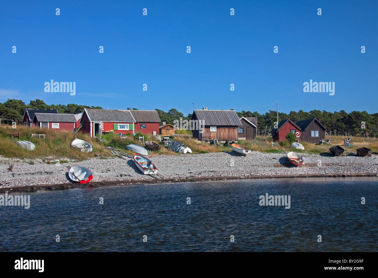Angelboote/Fischerboote im Dorf Nyhamn, Gotland, Schweden Stockfoto