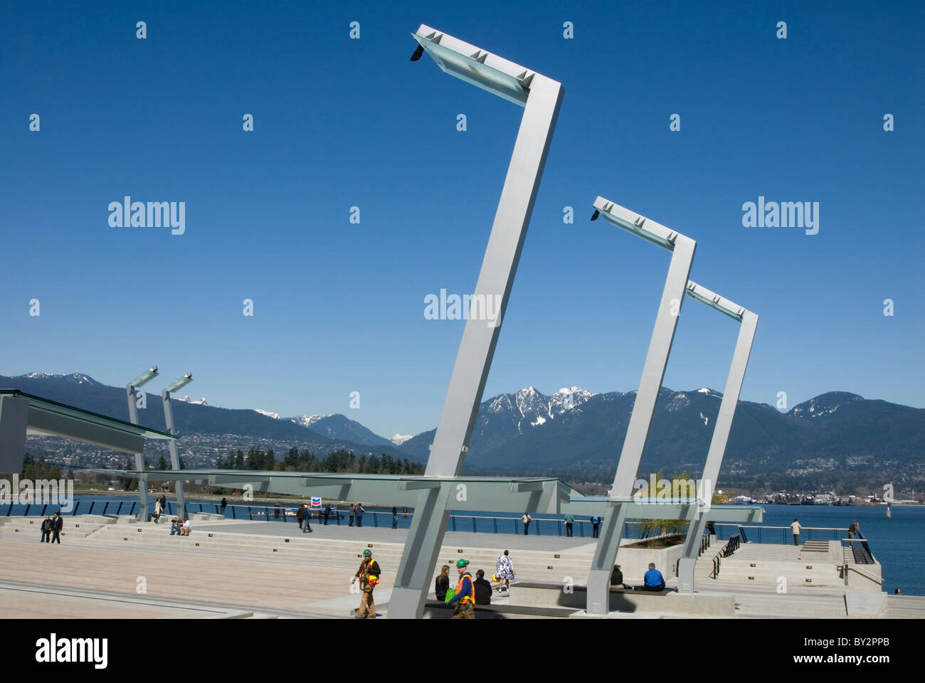 Wasser in öffentlichen Platz am Canada Place, Vancouver, Britisch-Kolumbien, Kanada Stockfoto