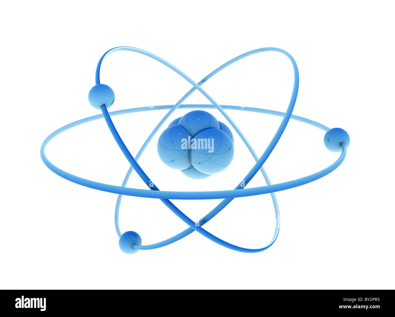 Hochauflösende 3d Render aus einem blauen Atom Stockfoto