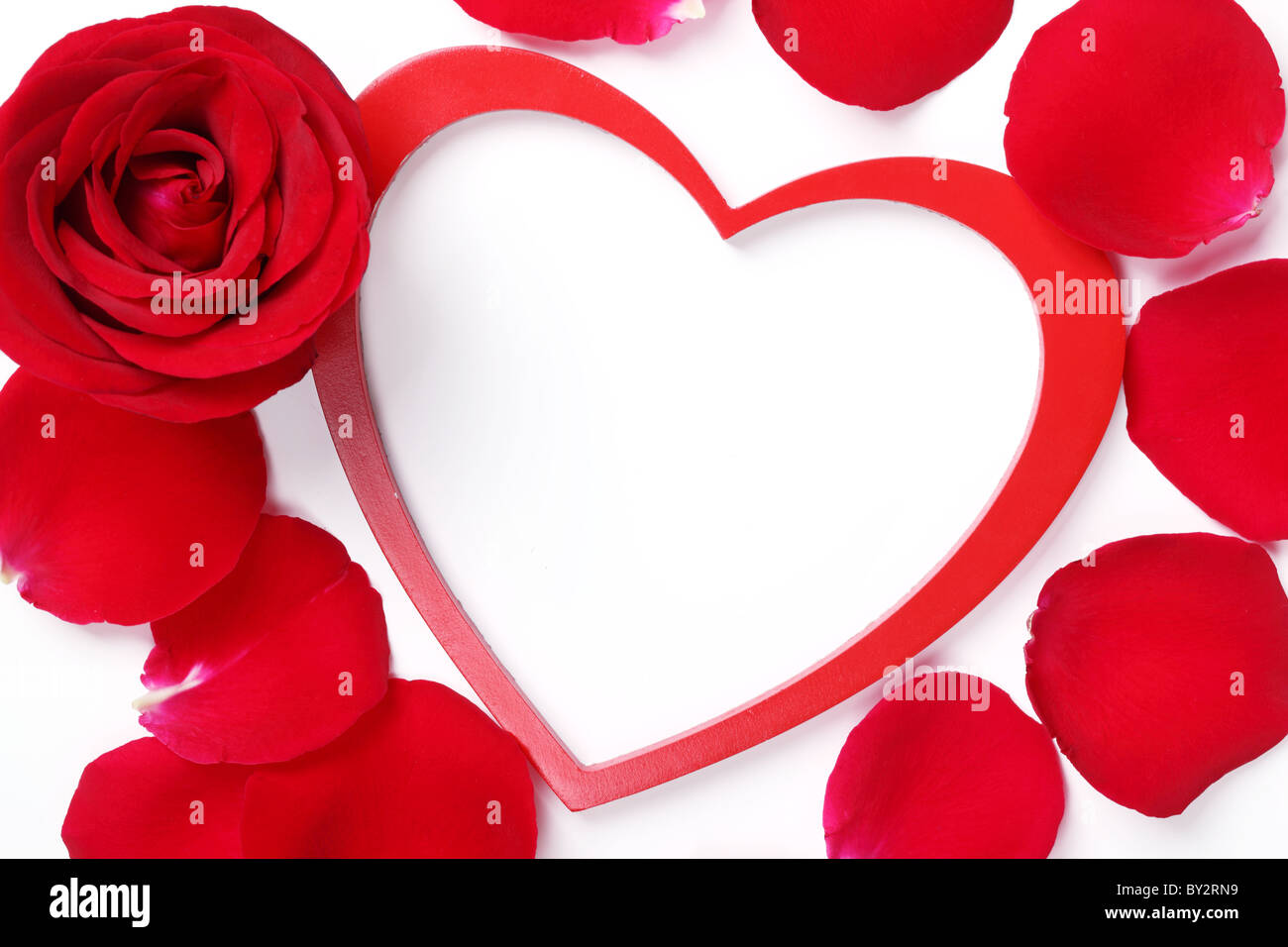 Valentine Ornament--rote rose und herzförmige Rahmen Stockfoto