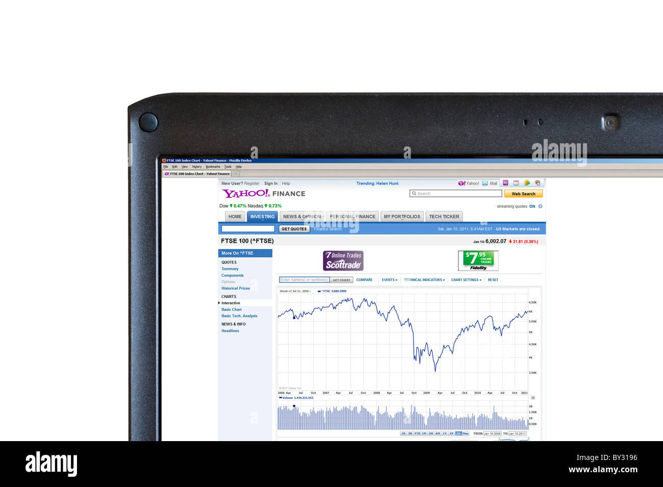 Blick auf 2006 bis 2010 5 jährigen Geschichte des FTSE 100 Index auf der Website von Yahoo Finance, UK Stockfoto
