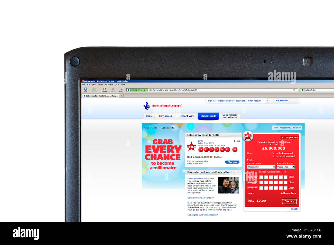 Kaufen ein Ticket online auf der Website der UK National Lottery, UK Stockfoto