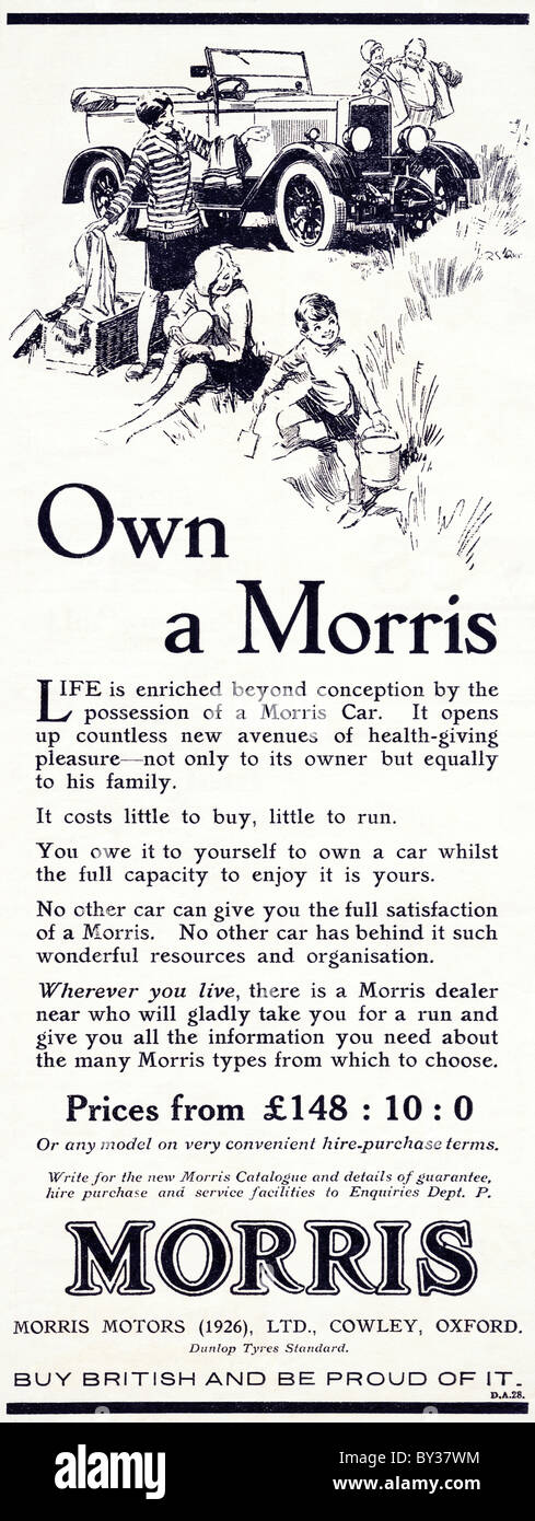 Original Werbung für Morris Motors Ltd Morris Autos Manufactued von 1926 bis 1931 in Cowley Oxford England UK Stockfoto