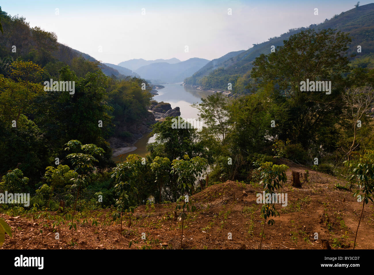 Der Lancang oder Mekong River, in der Nähe von Jinghong, Yunnan Provinz, Xishuangbanna Region, Volksrepublik China. JMH4237 Stockfoto