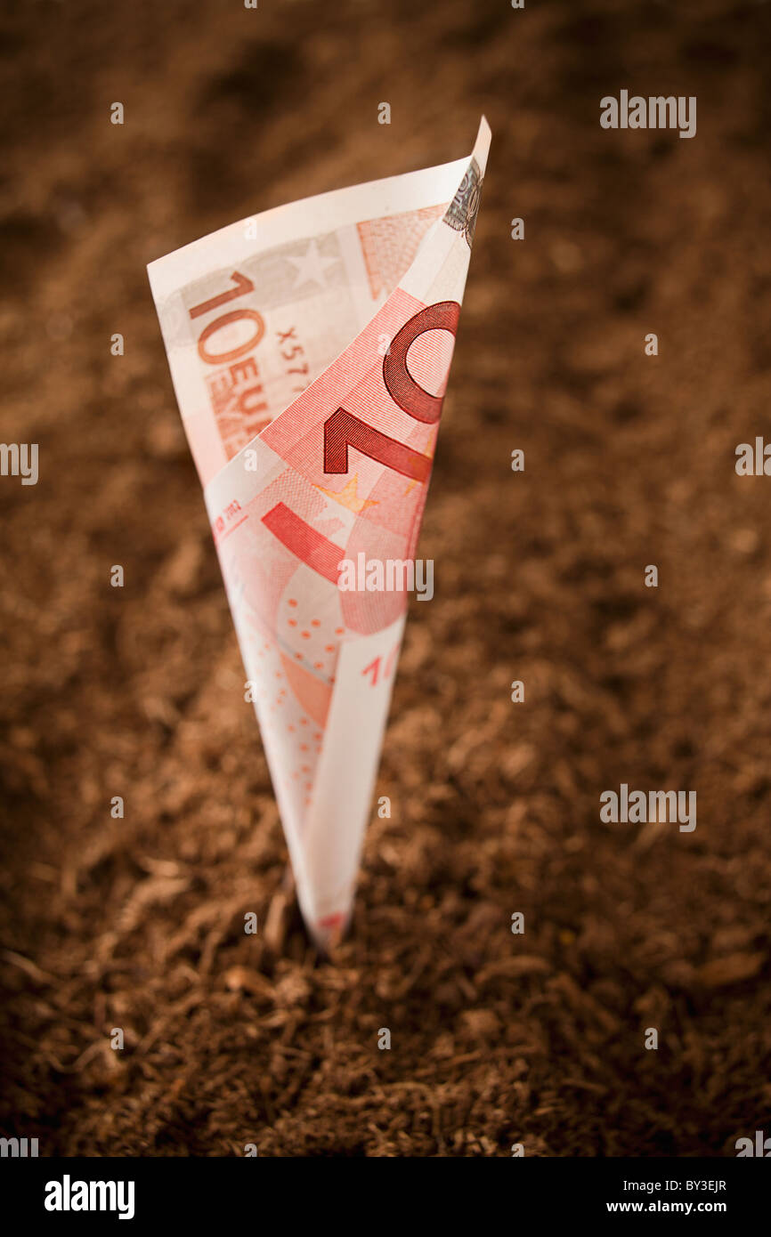 Zehn Euro-Banknote von Schmutz, Studio gedreht Stockfoto