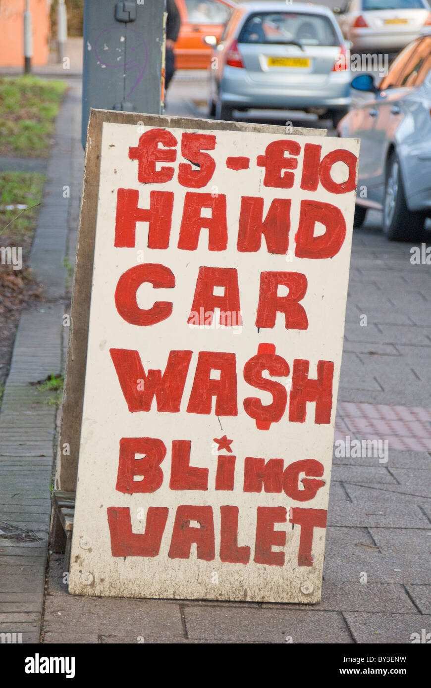 Hand-Autowäsche Schild, England, UK Stockfoto