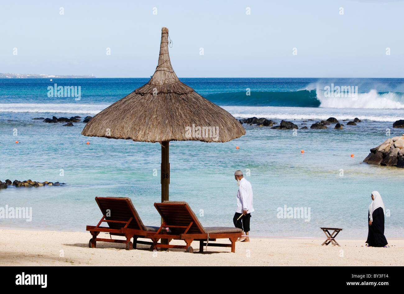 Strand-Szene, Intercontinental Hotel, Balaclava, Mauritius Stockfoto
