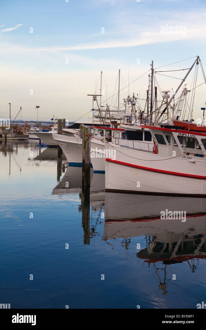 Die Ansicht des Segelns Yachten in Nelson Bay Wharf, Porträt Stockfoto