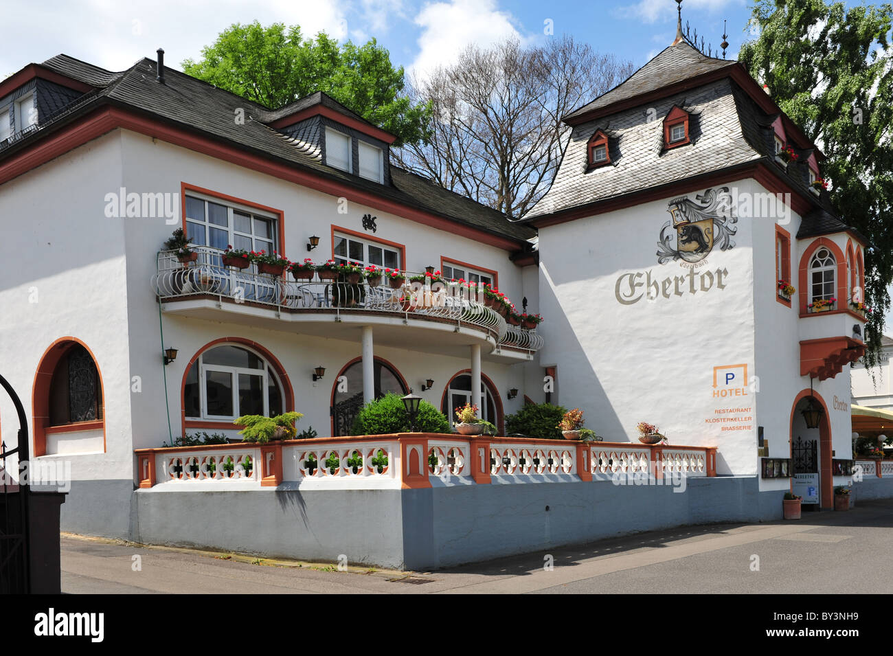 500 Jahre alte Hotel am Rhein in Boppard, Deutschland Stockfoto