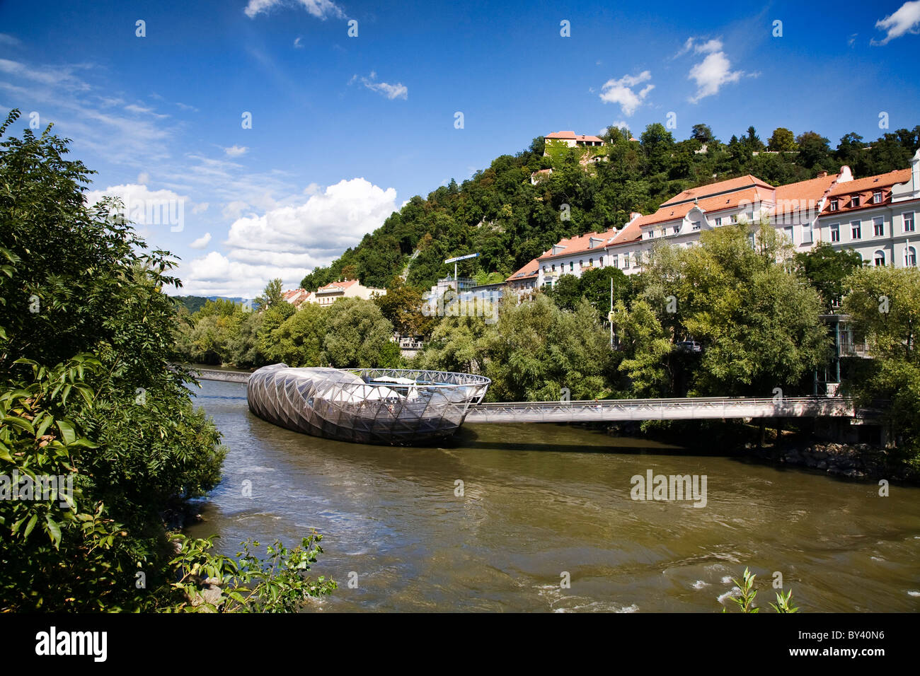 Insel in der Mur (murinsel), Graz, Österreich. Stockfoto