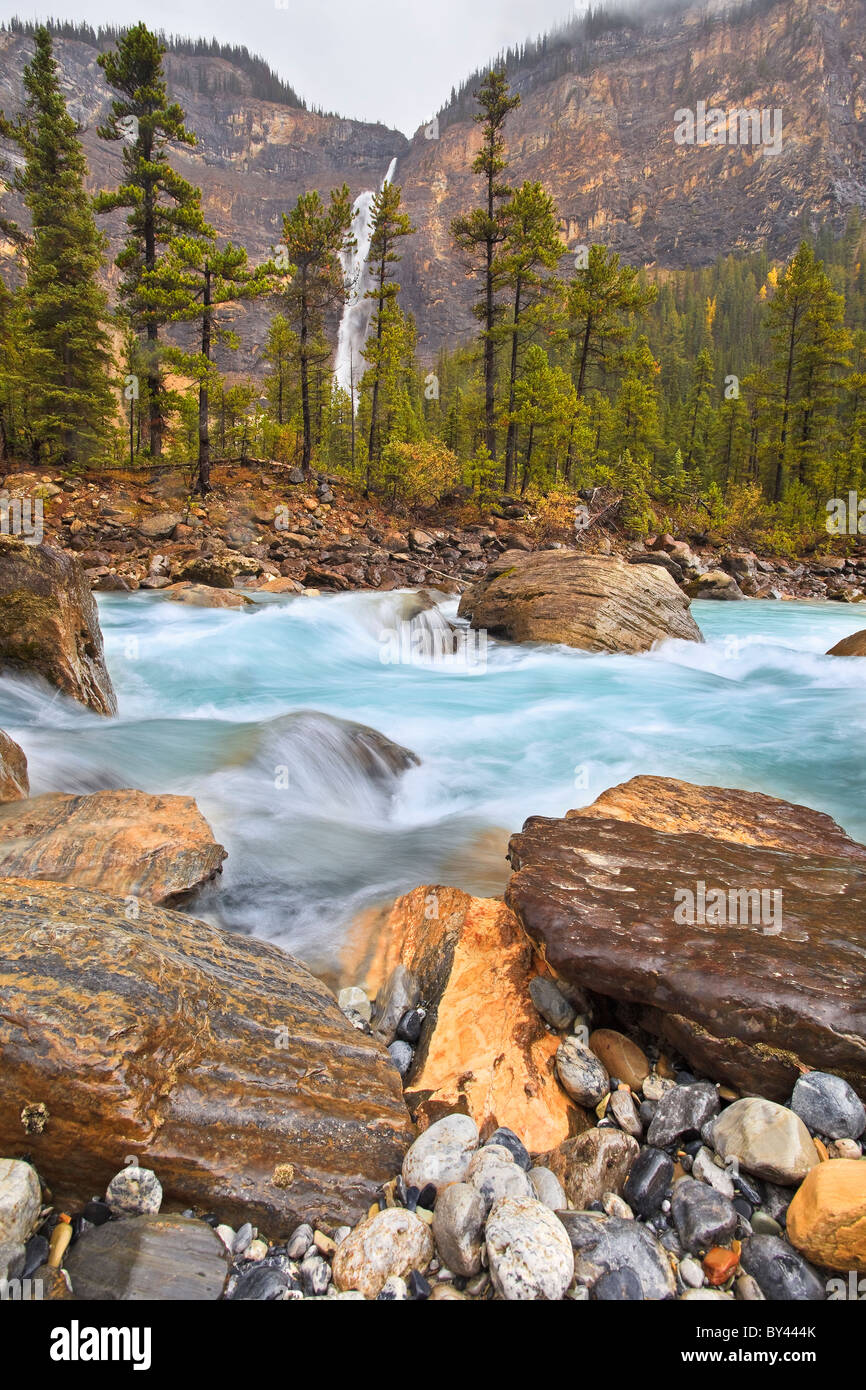 Yoho River und gespeisten Wasserfälle in die Ferne. Yoho Nationalpark, Britisch-Kolumbien, Kanada. Stockfoto