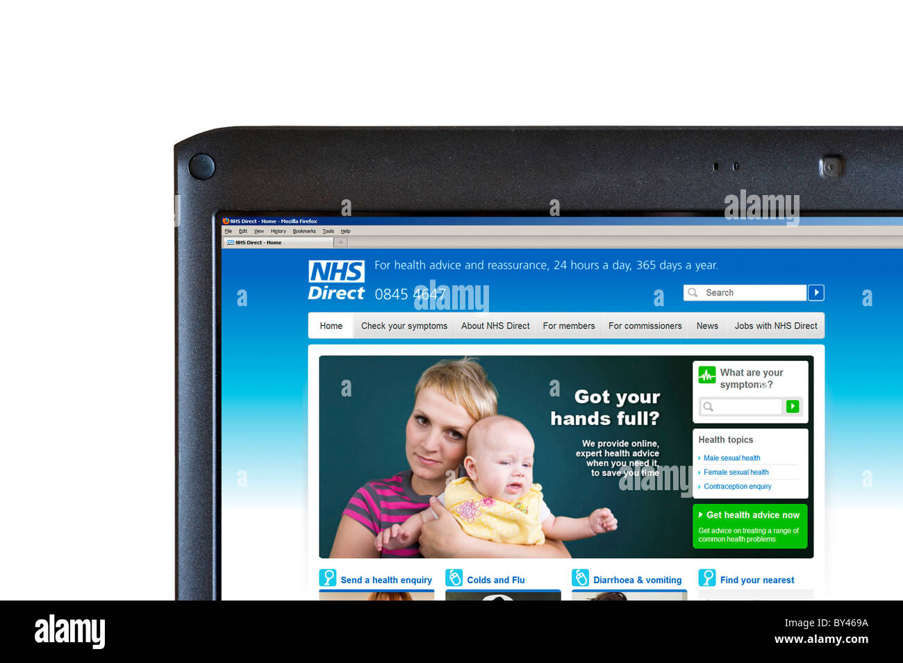 Blick auf Symptome auf der Website der NHS Direct UK Stockfoto
