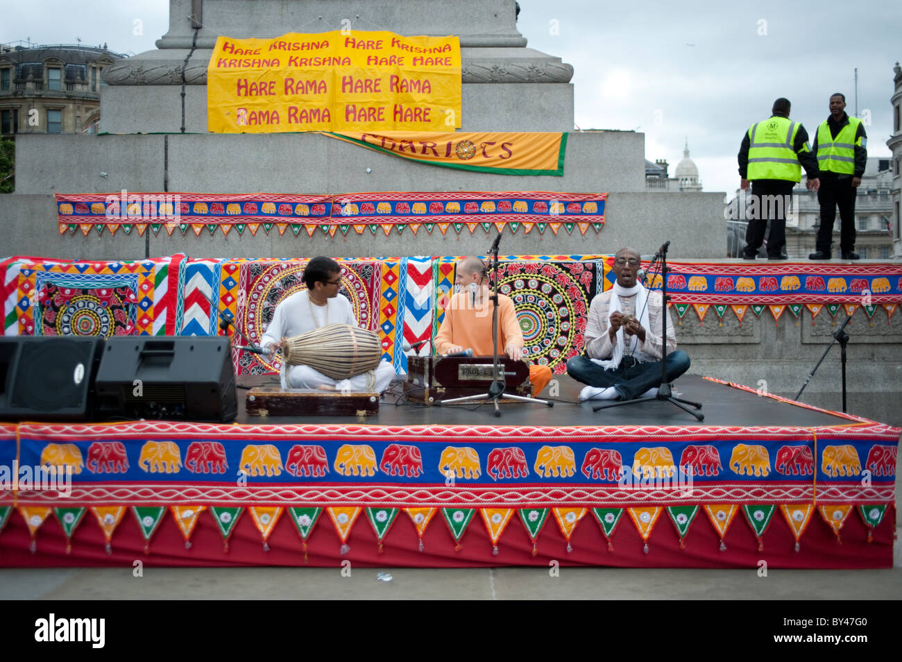 Musiker beim Fest der Ratha Yatra The Hindu-Festival der Streitwagen, Trafalgar Square, London 2010 Stockfoto Musiker beim Fest der Ratha Yatra The Hindu-Festival der Streitwagen, Trafalgar Square, London 2010 Stockfoto