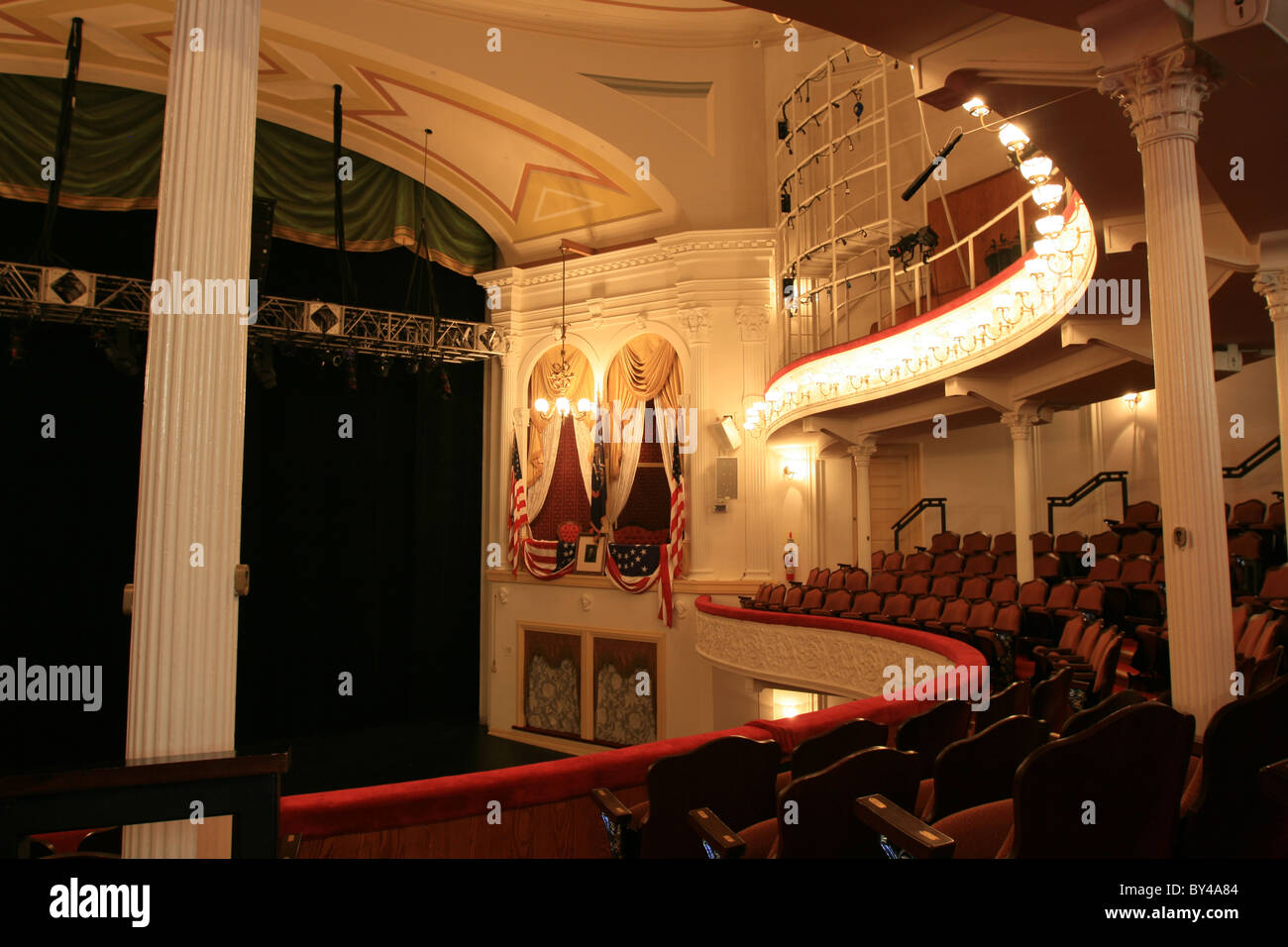 Ford es Theater, Balkon wo Abraham Lincoln saß, als er im Jahre 1865 erschossen wurde Stockfoto
