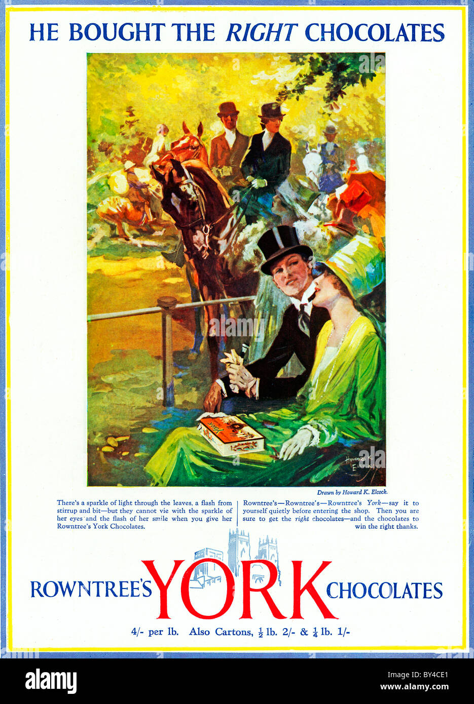 Rowntrees York Pralinen, 1930er Jahre Werbung für den gehobenen Schachtel Schokolade, sicher, setzen Sie ein Funkeln in den Augen des Empfängers Stockfoto