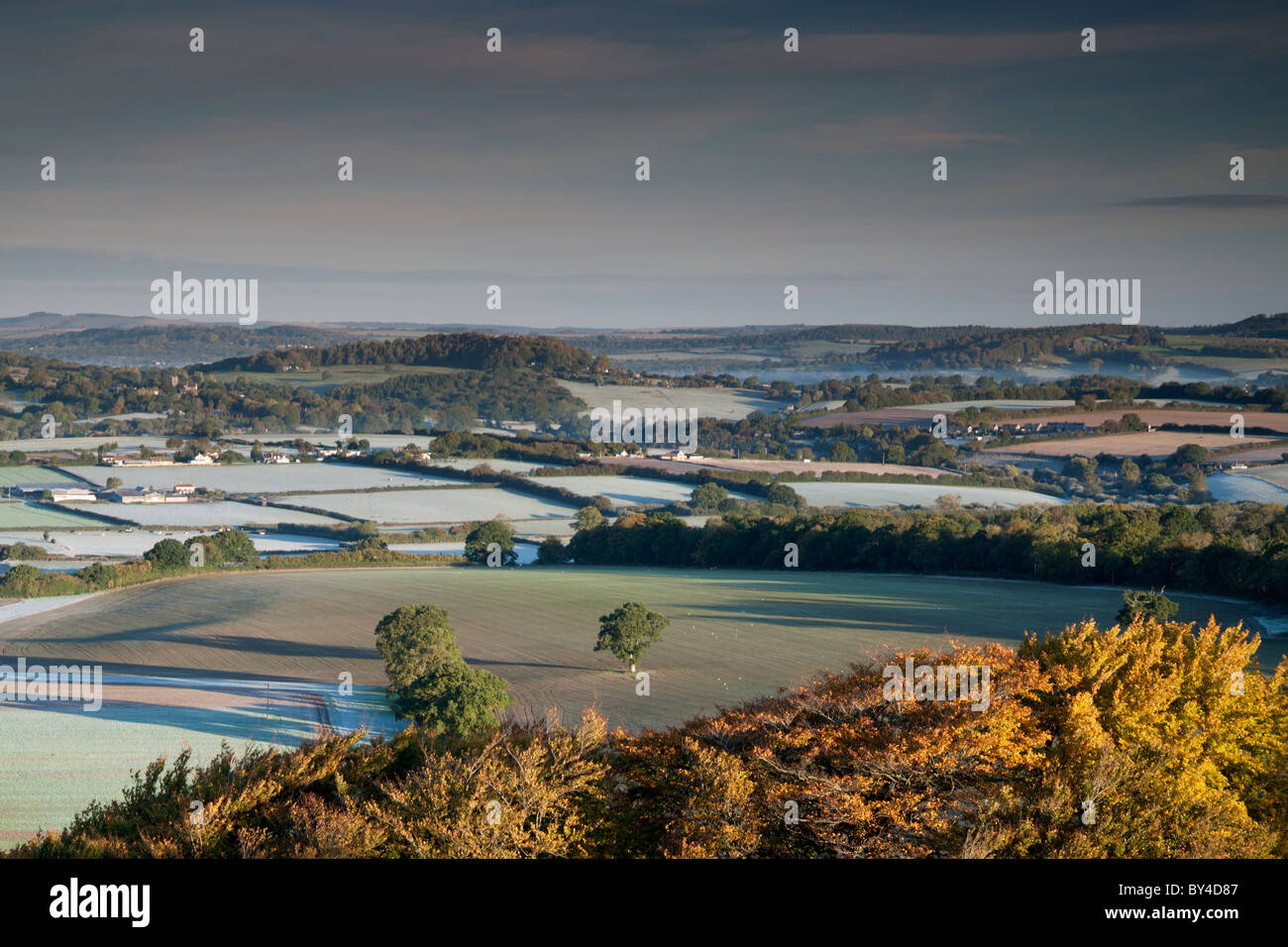 Eine morgendliche Blick nordwestlich von Win Green Hill in Wiltshire, England, UK. Stockfoto