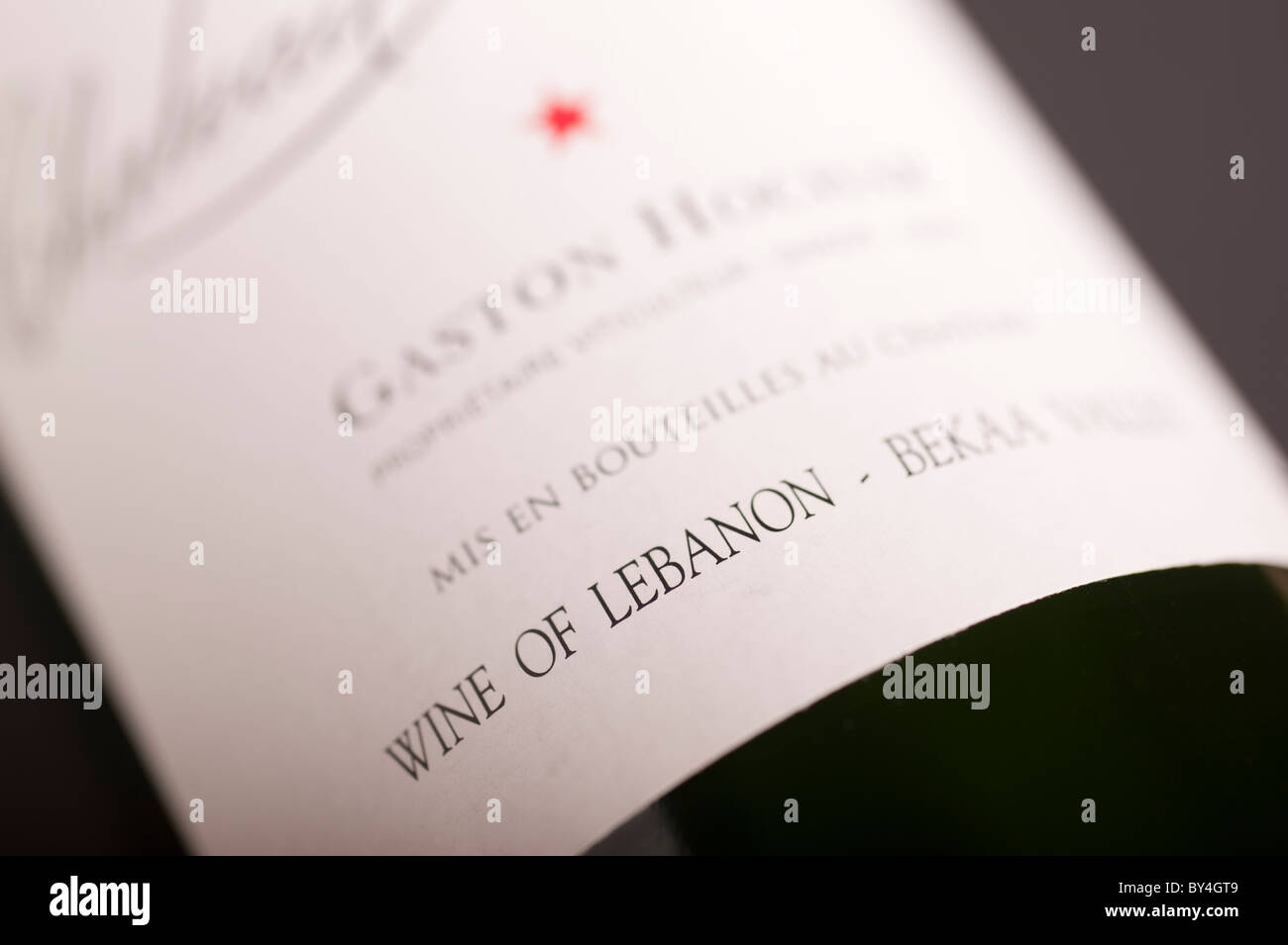 Weinflasche Etikett, Wein libanesischen Bekaa-Tal Stockfoto