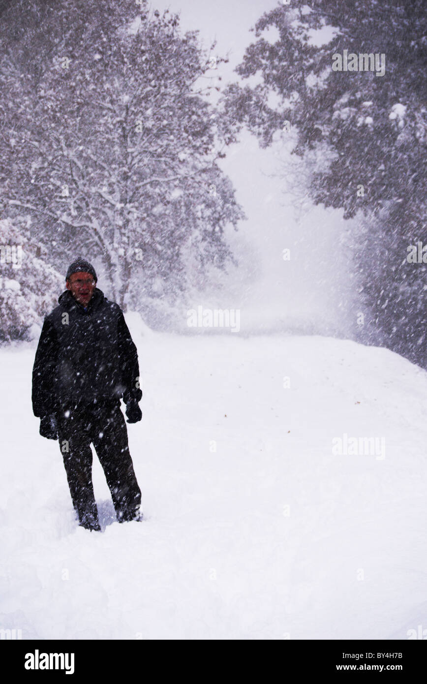 In einem Schneesturm Schnee Stockfoto