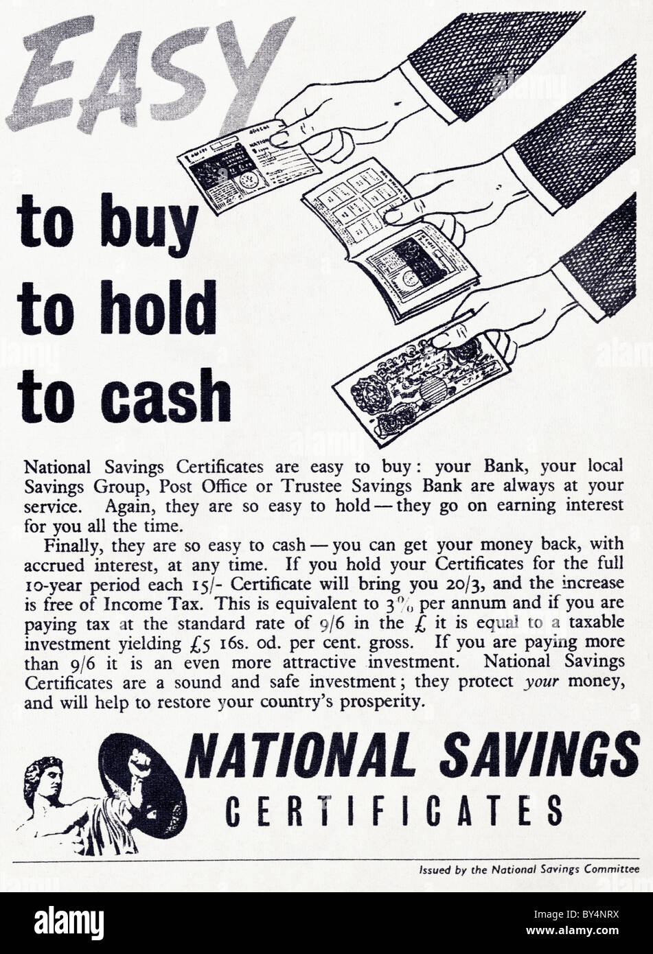 1950er Jahren Werbung für nationale Kassenobligationen Stockfoto
