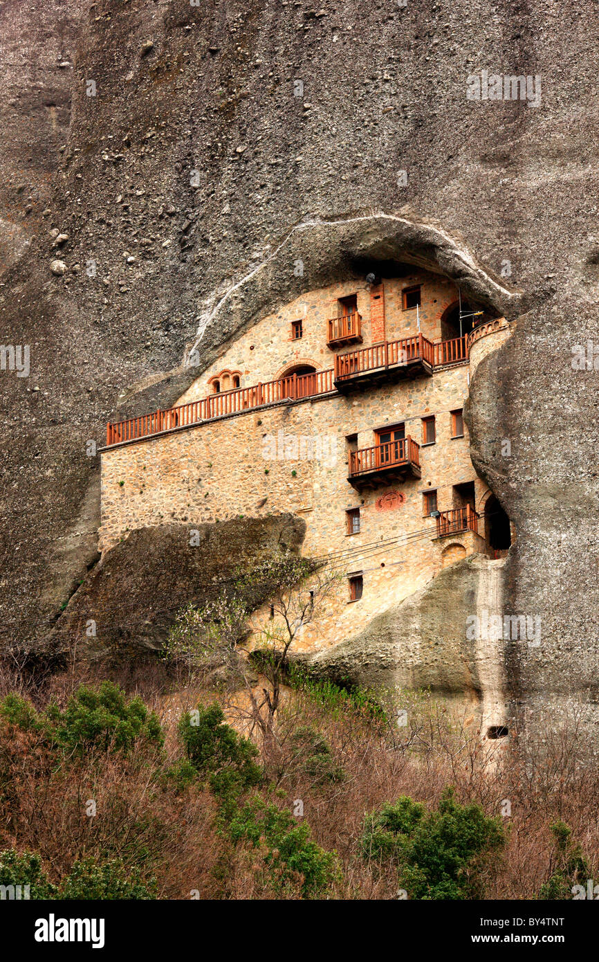 Eines der weniger bekannten Klöster von Meteora, Nikolaus von Badova (oder "Batova") Kloster. Trikala, Griechenland Stockfoto