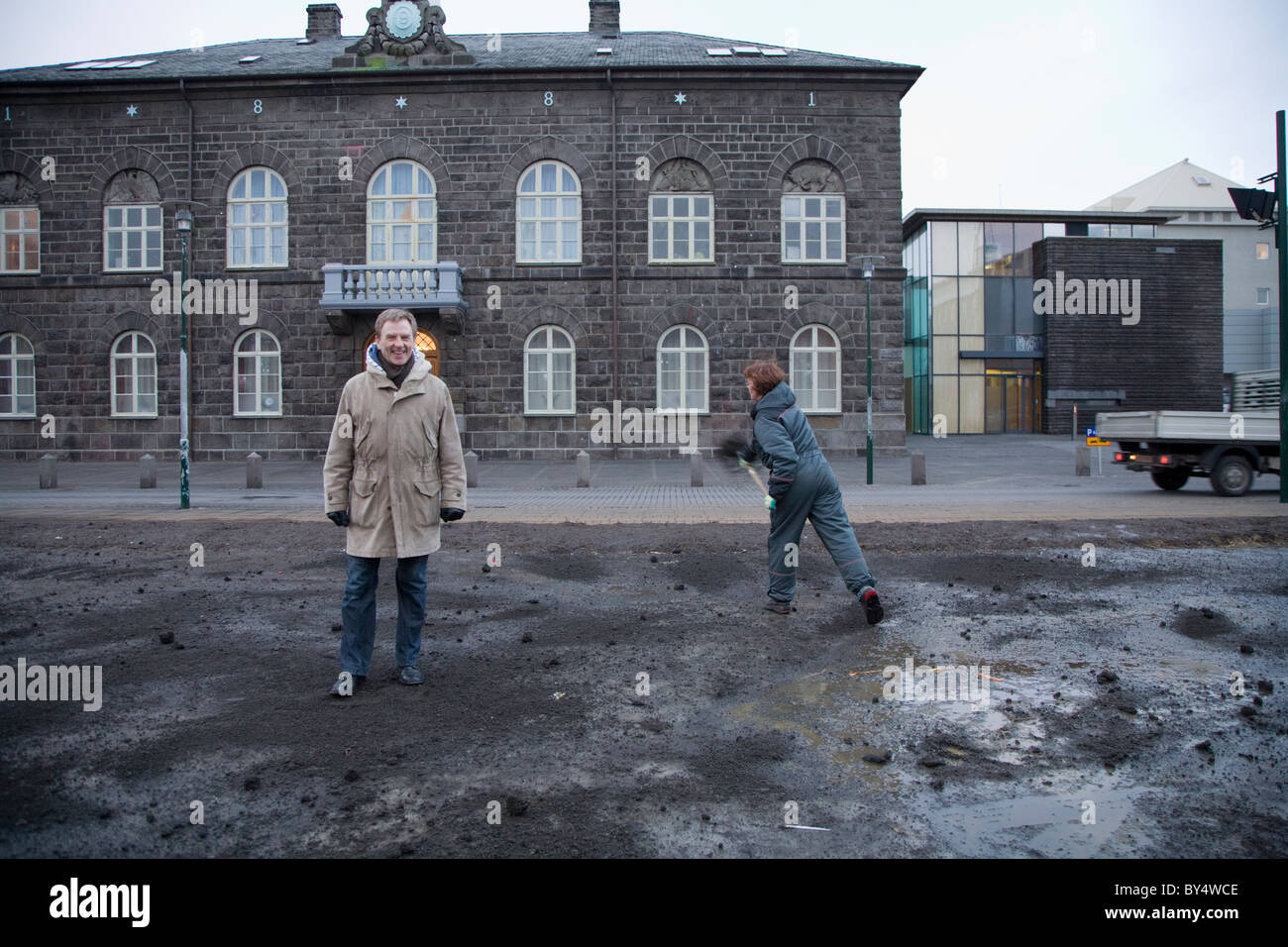 Singer/Songwriter Hordur Torfason, Haupt Organisator und Sprecher der Samstag Proteste, Island Stockfoto