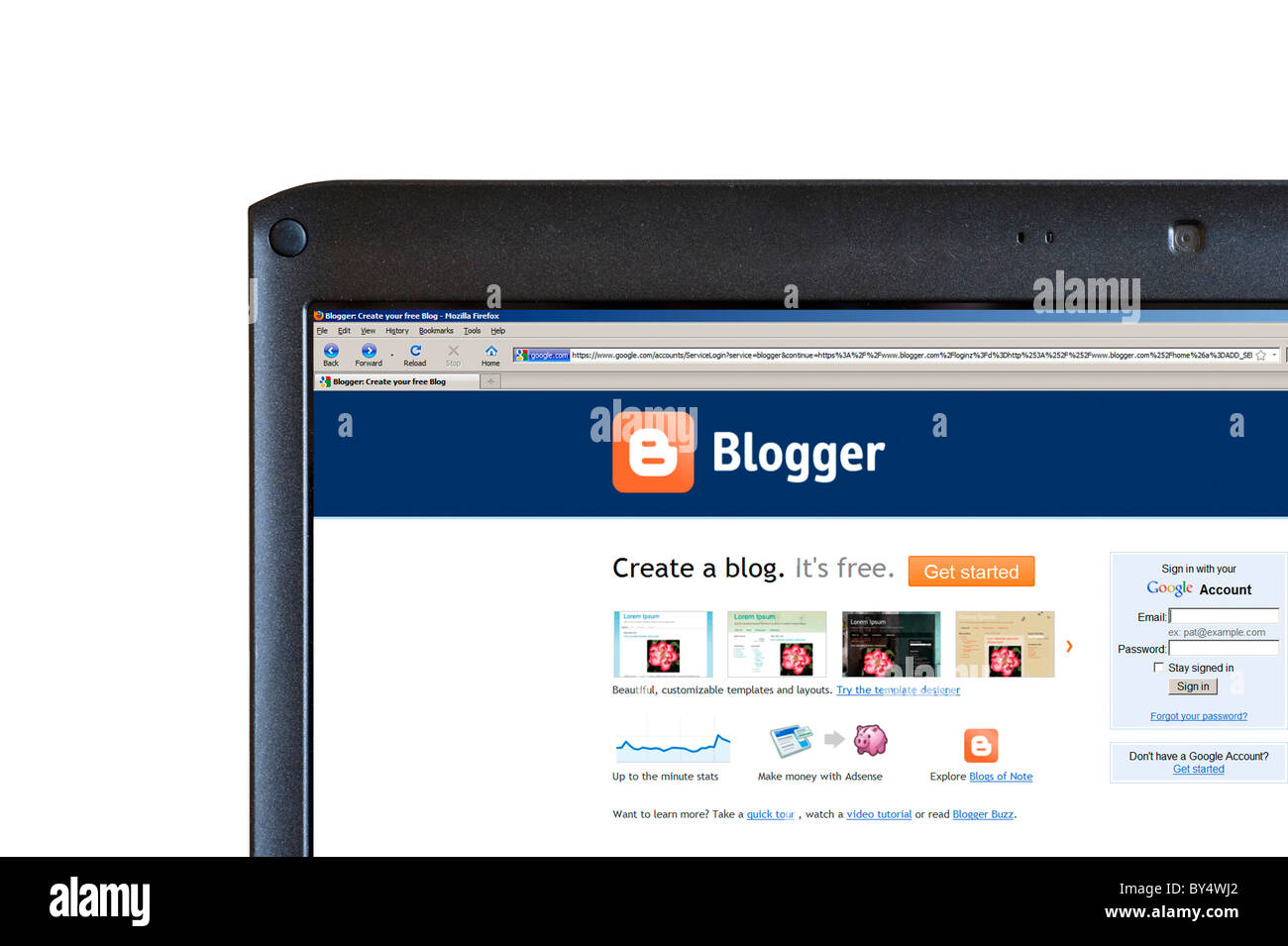 Ermöglicht die Erstellung eines persönlichen Blog Blogger-Homepage Stockfoto
