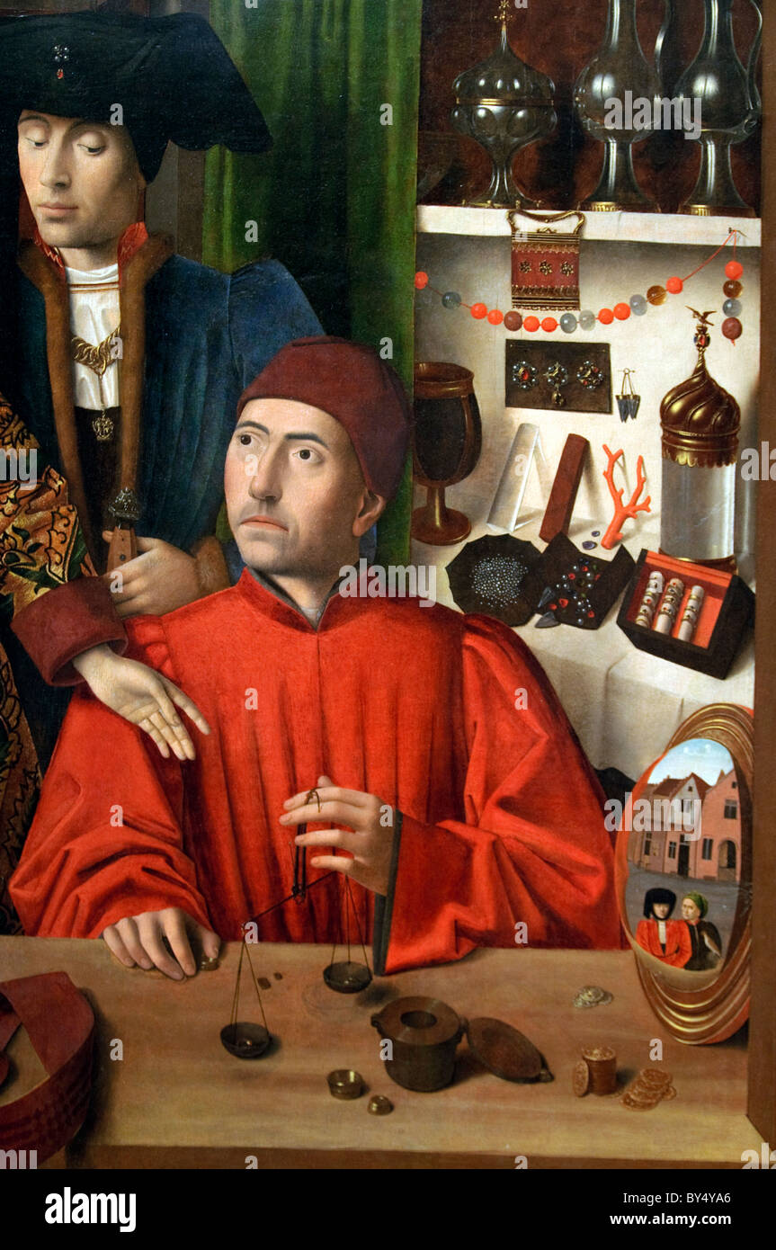 Detail: Ein Goldschmied in seinem Laden, möglicherweise Heiligen Eligius, 1449, von Petrus Christus Stockfoto