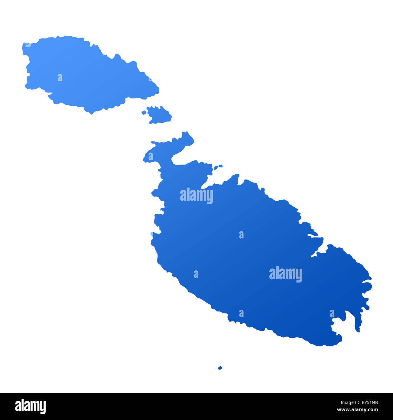 Blaue Karte von Malta, isoliert auf weißem Hintergrund mit Beschneidungspfad. Stockfoto