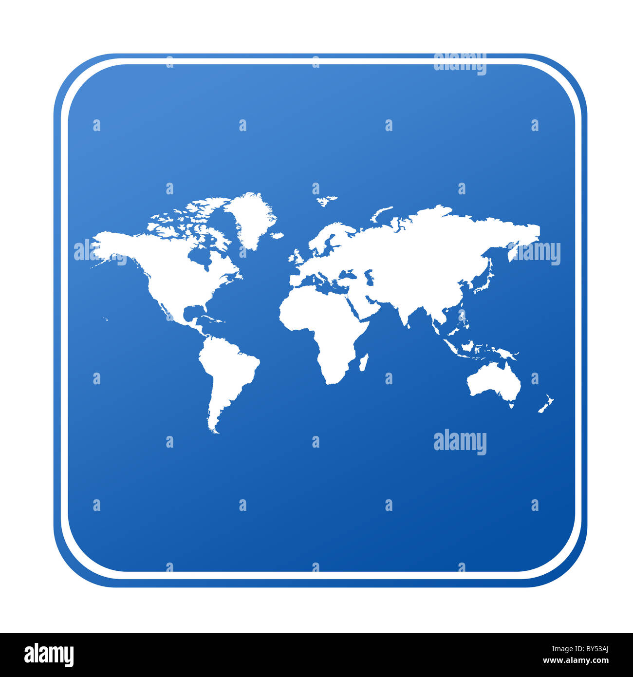 Karte von Welt auf blaue Taste; isoliert auf weißem Hintergrund. Stockfoto