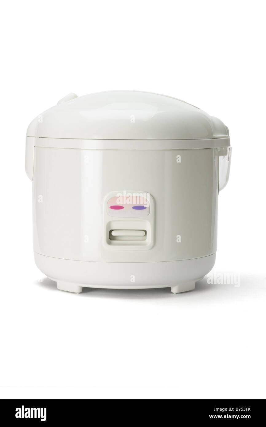 Elektrischer Reiskocher isoliert auf weißem Hintergrund Stockfoto