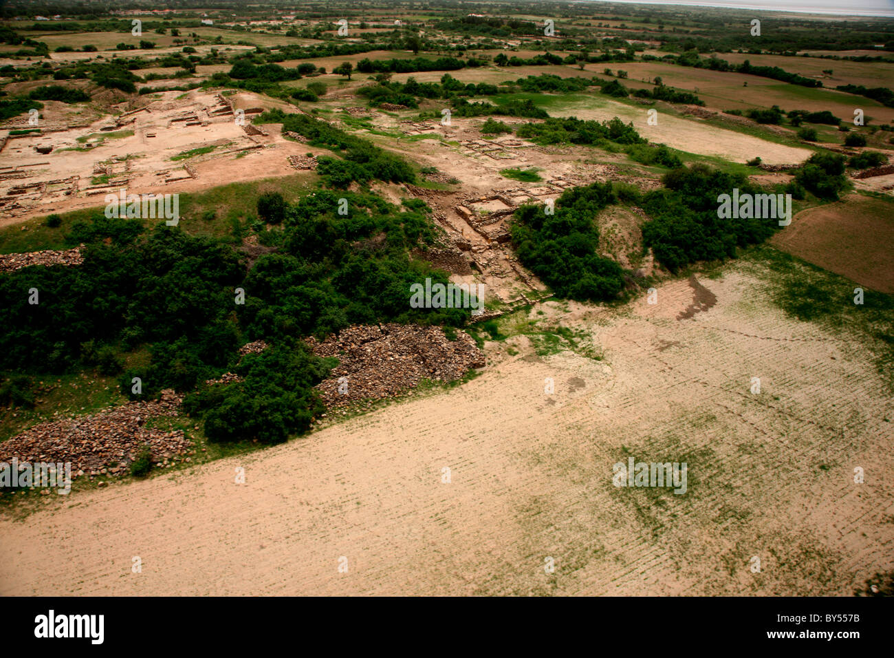 Luftbild der Ruinen von Harappan Zivilisation bei Dholavira, Gujarat, Indien Stockfoto