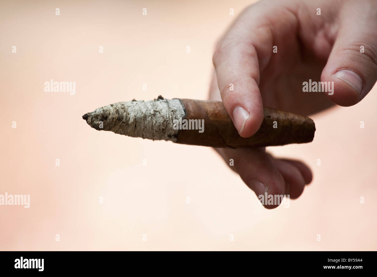 Detail der eine Hand mit einer Zigarre Stockfoto