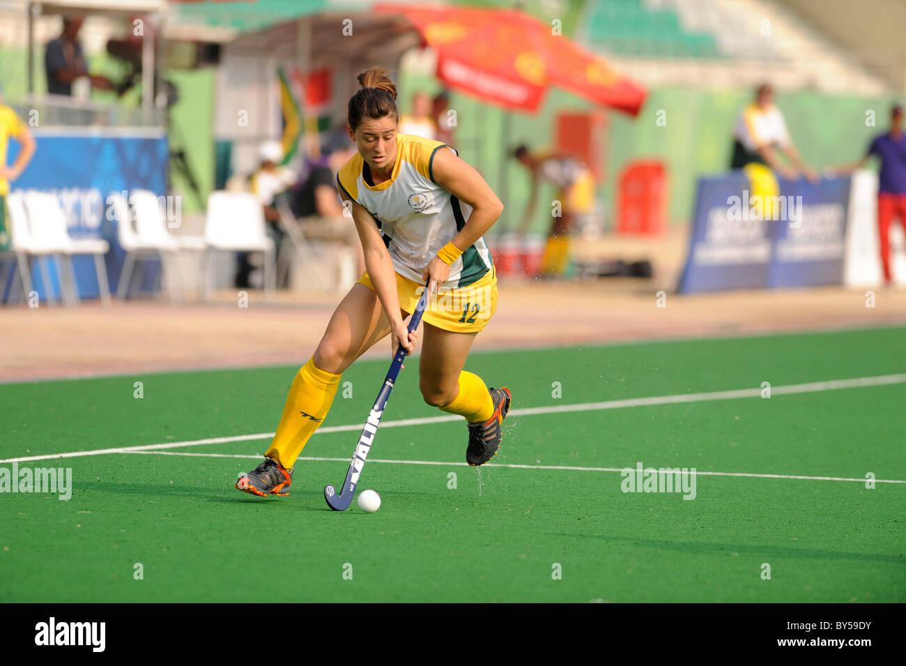 Indien-Delhi 2010 XIX Commonwealth Games Damen-Hockey-Match. Stockfoto