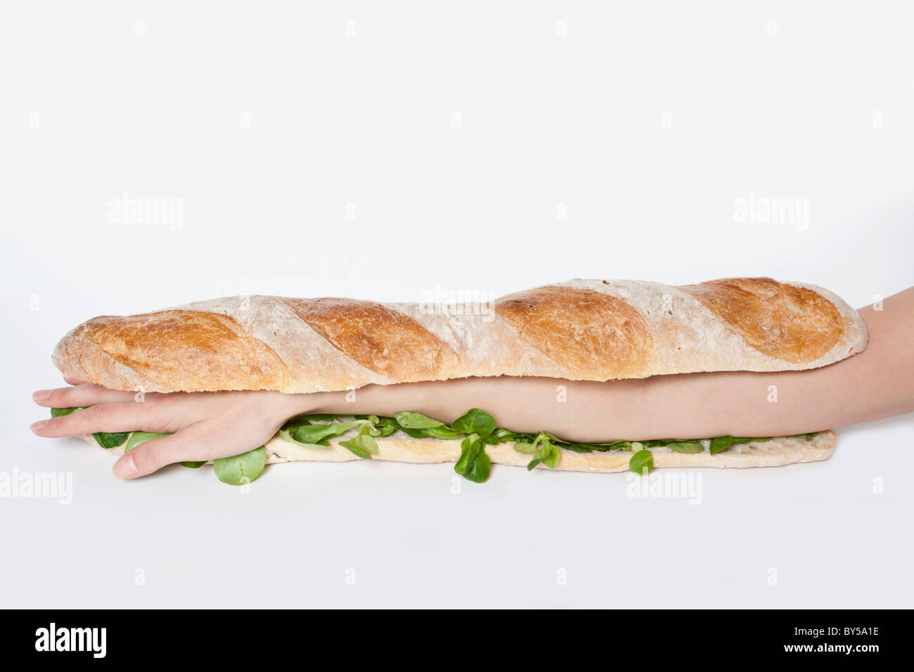 Ein u-Boot-Sandwich mit einem menschlichen Arm drin Stockfoto