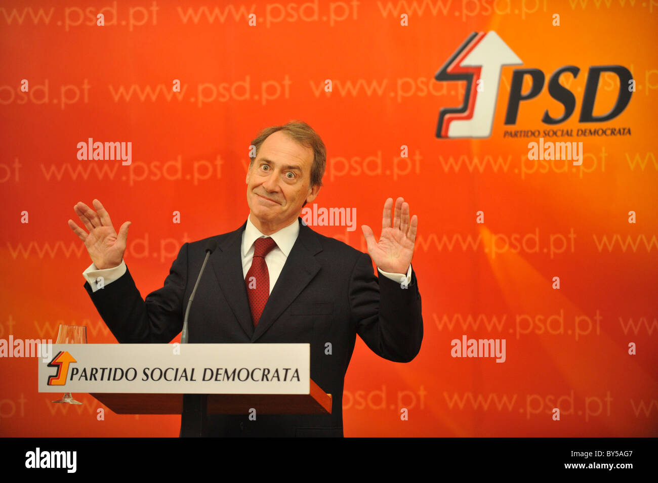 Luis Filipe Menezes Ex-Führer der portugiesische Partei PSD - Partido Social Democrata während einer Rede im Februar 2008 Stockfoto