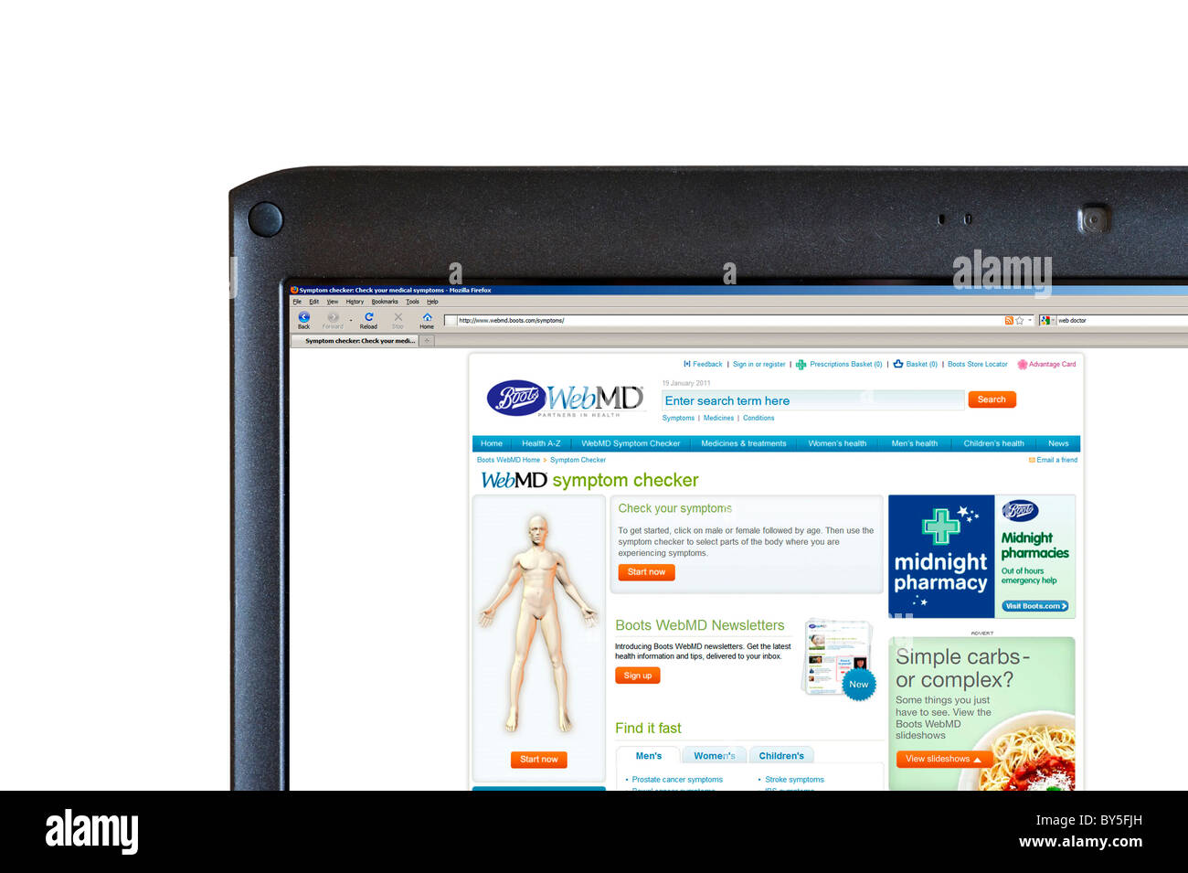 Blick auf Symptome auf der Website der Stiefel WebMD UK Stockfoto