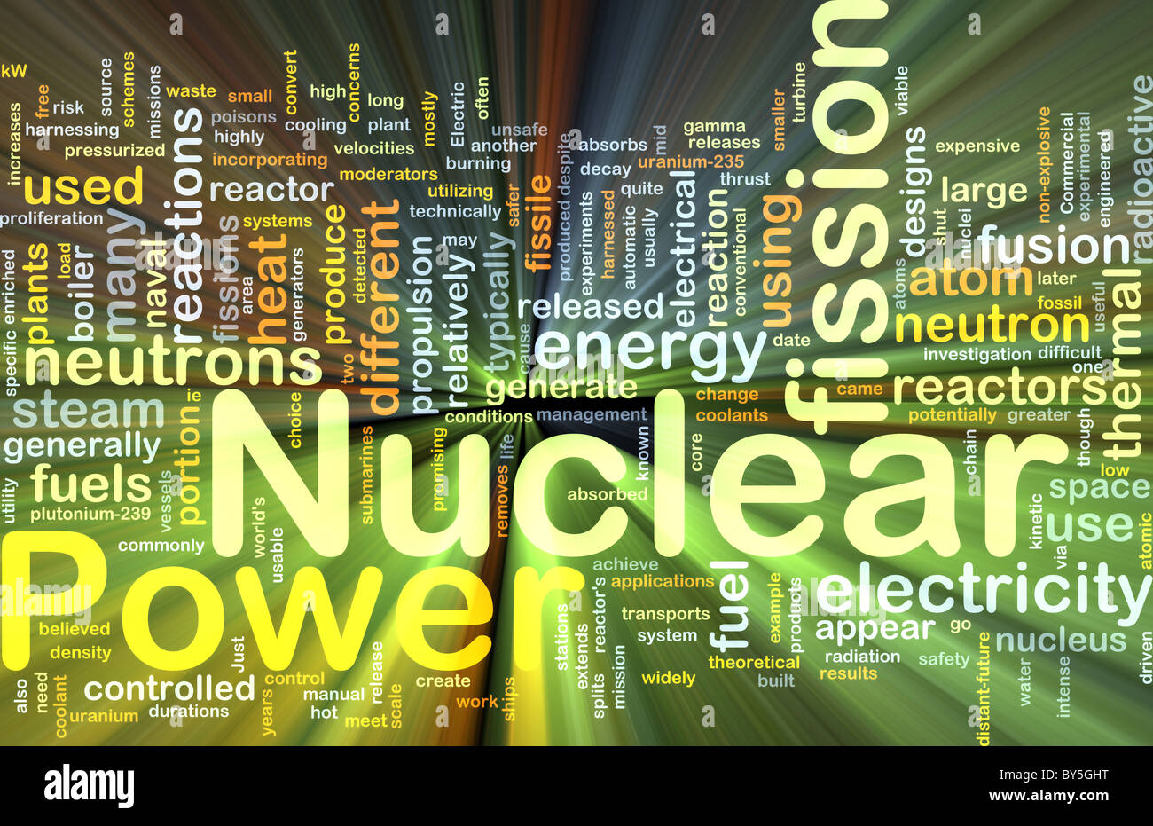 Hintergrund-Konzept Illustration der Kernkraft Energie leuchtende Licht Stockfoto