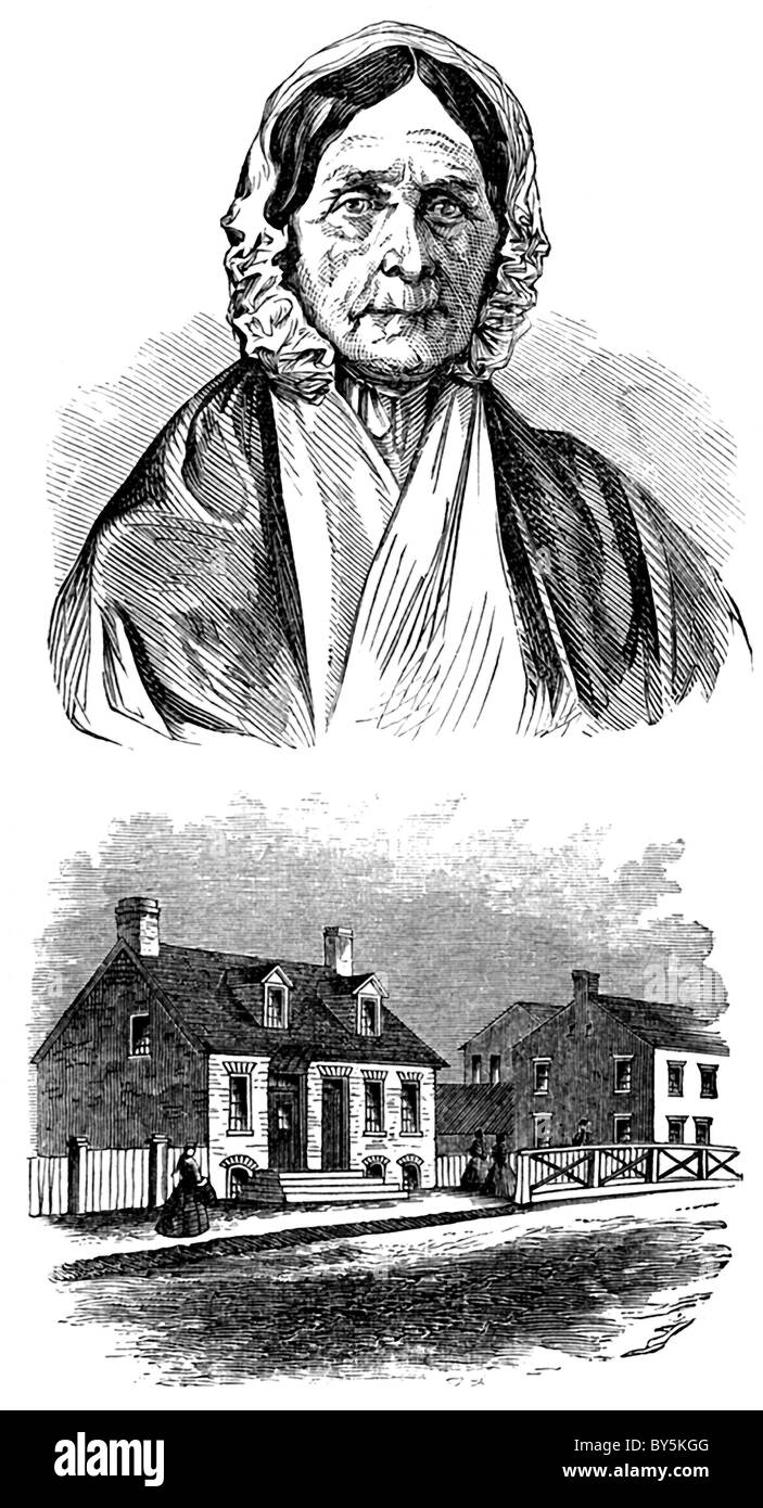 Barbara Frietchie (gest. 1864) lebte in diesem Haus in der Nähe einer Brücke am Bach in Frederick, Maryland. Stockfoto