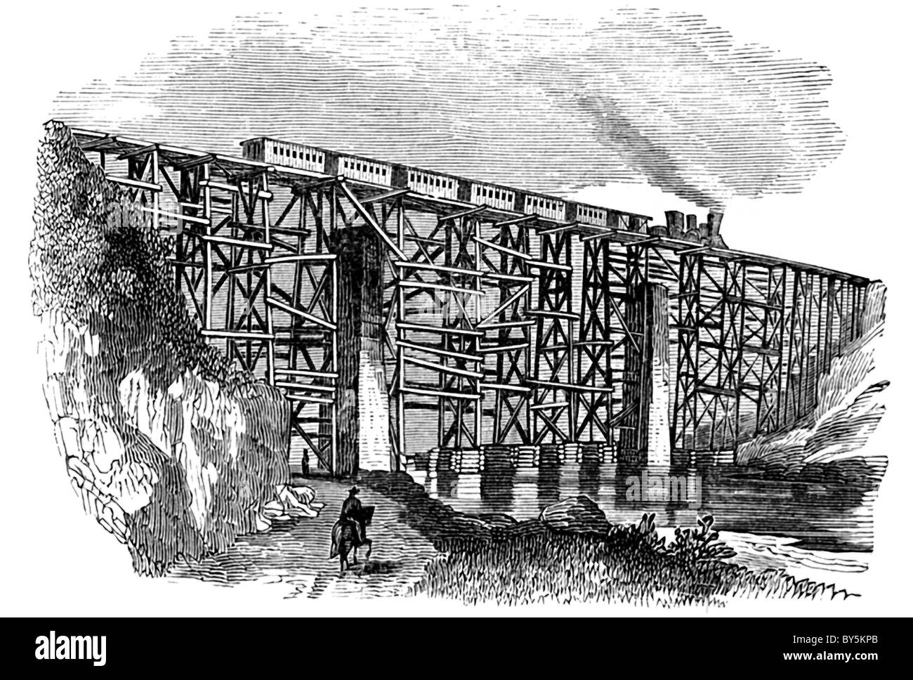 Im November 1862 umgebaut Unionstruppen die Brücke über den Potomac Creek in der Nähe von Fredericksburg, Virginia. Stockfoto