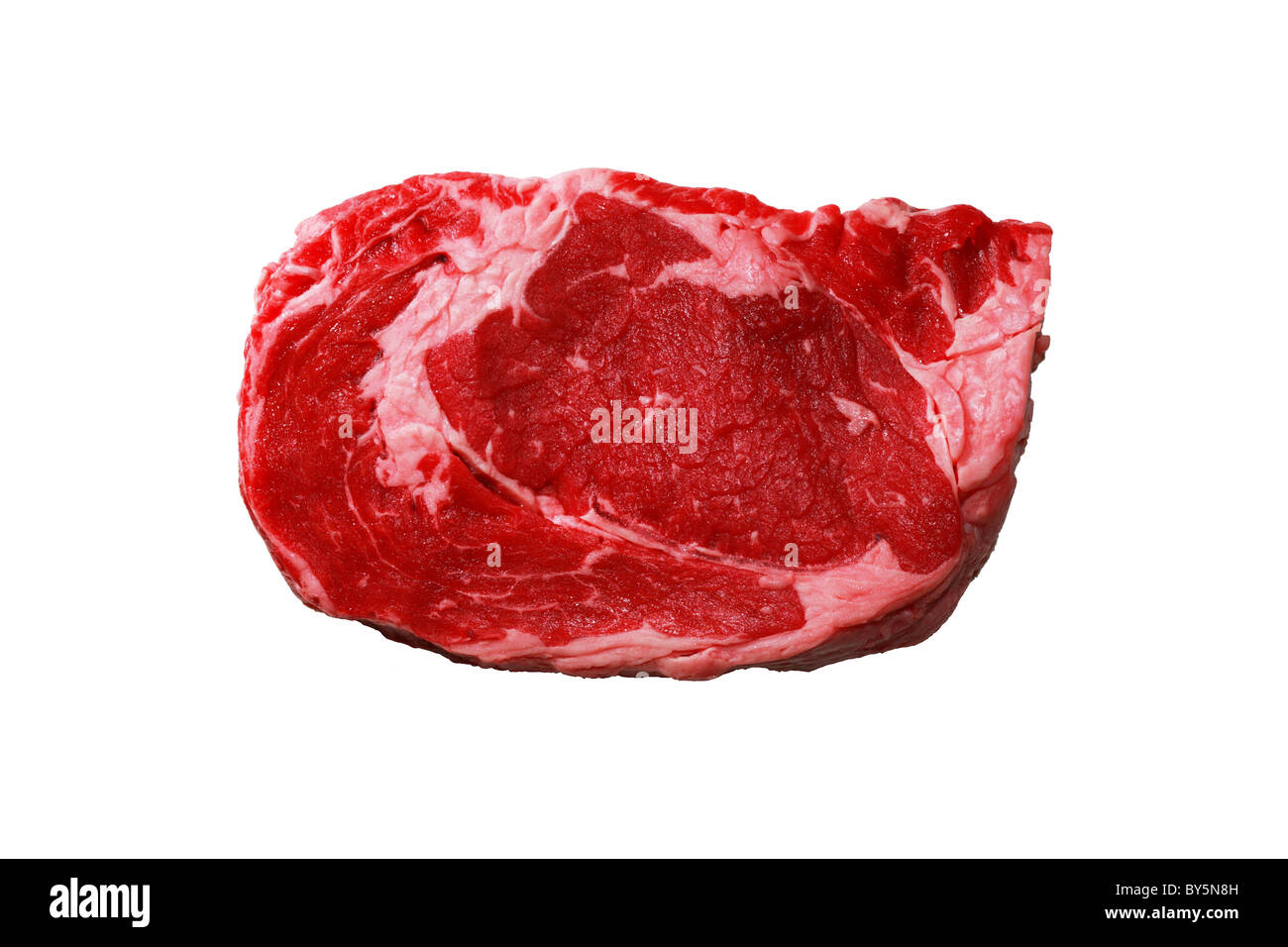 Rohe rote Black Angus Rib-Eye Steak Fleisch isoliert auf weißem Hintergrund Stockfoto