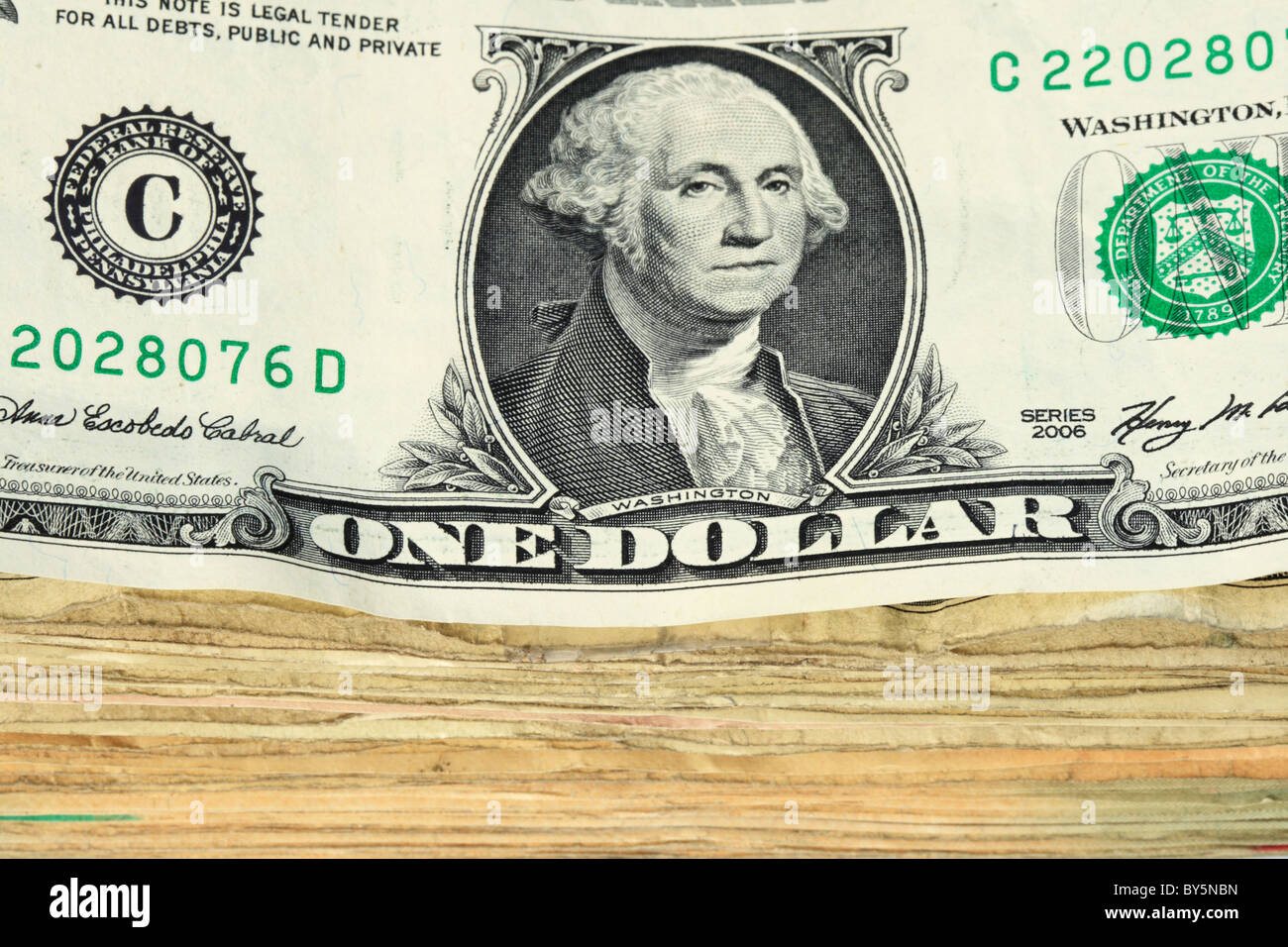 Makro aus einem Stapel von Vereinigten Staaten einem Dollar-Scheine Stockfoto