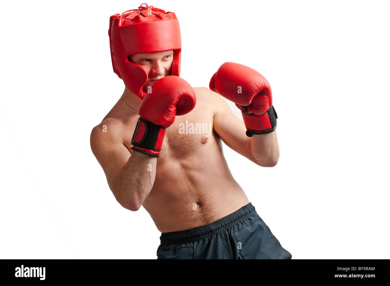 Verteidigung der Profi-Boxer isoliert auf weißem Hintergrund Stockfoto