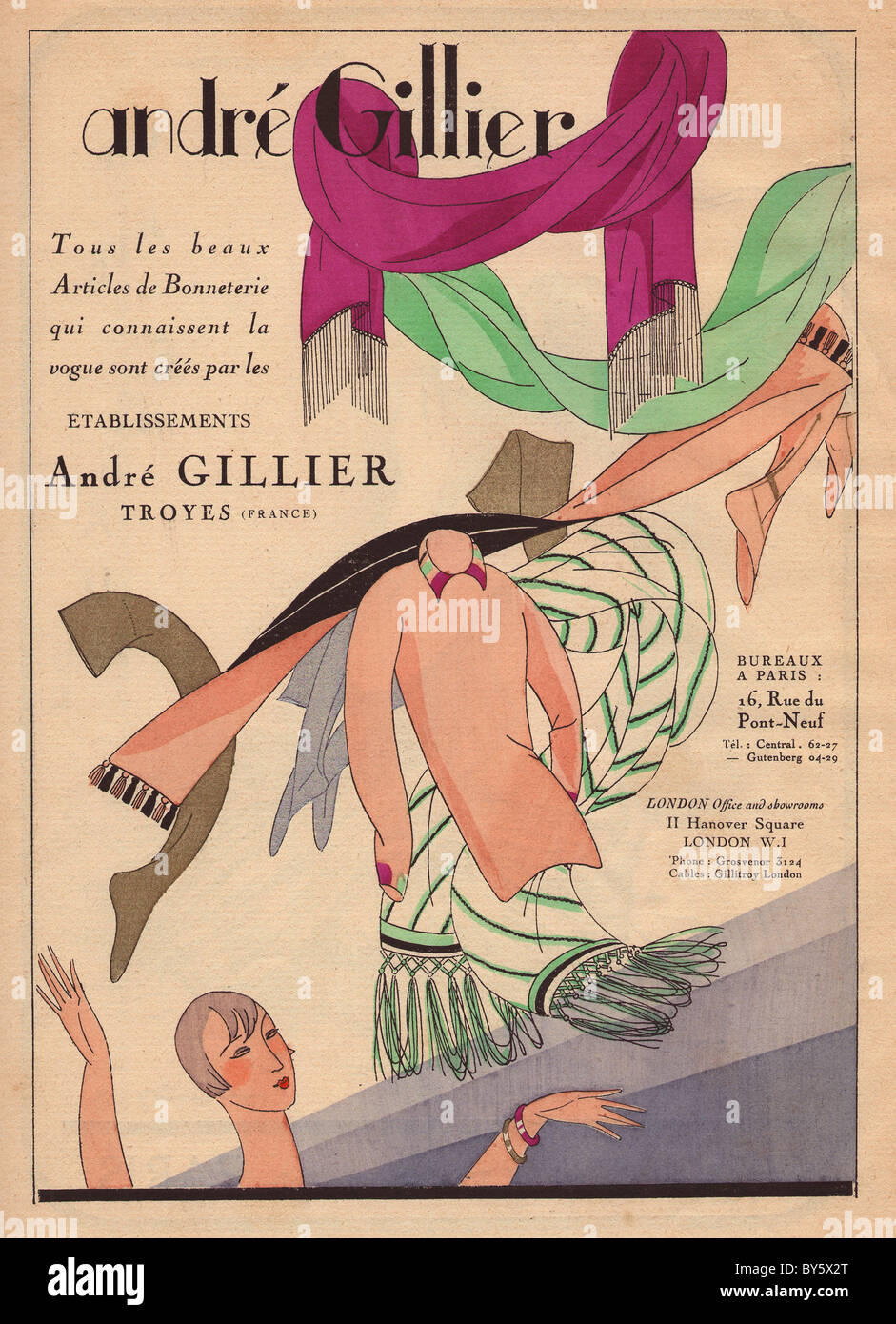 20er Jahre mode Werbung für André gillier. Stockfoto